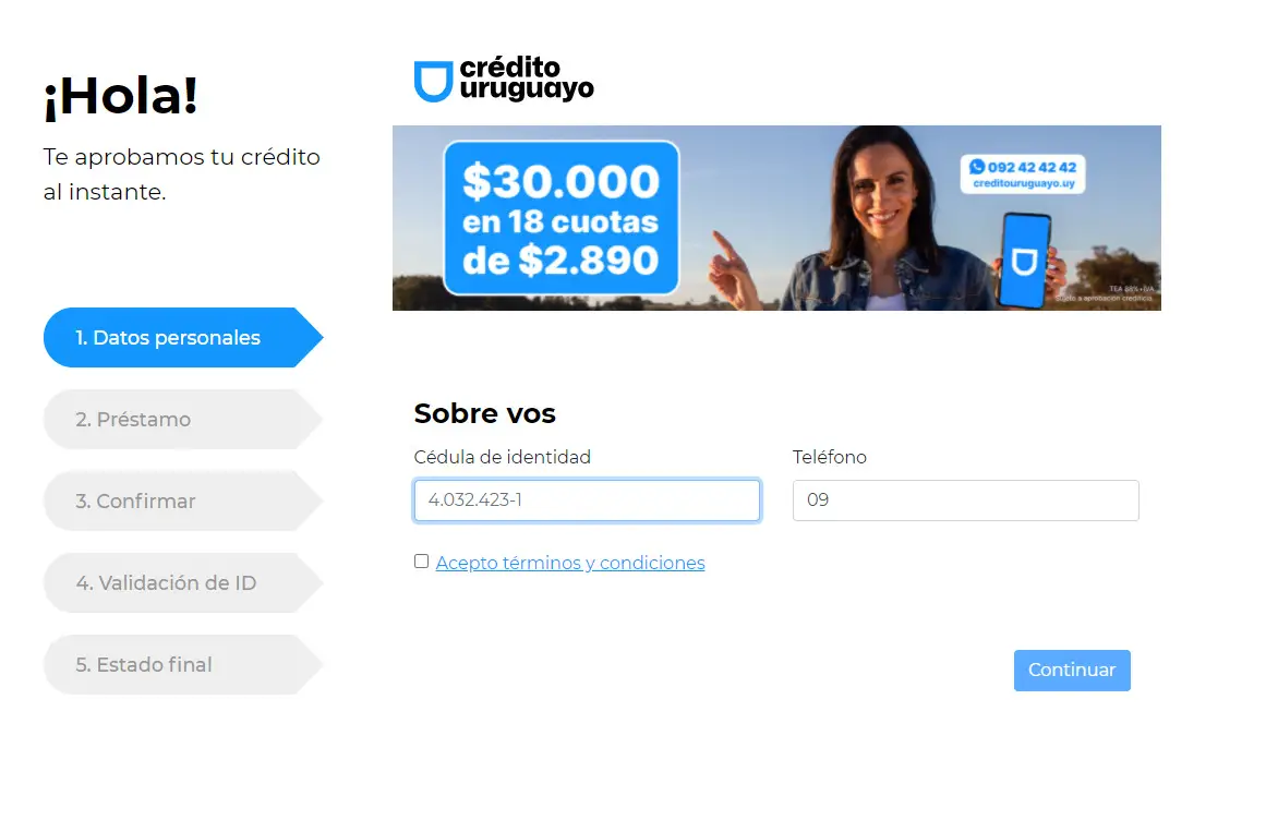 Crédito uruguayo formulario de solicitud de préstamo