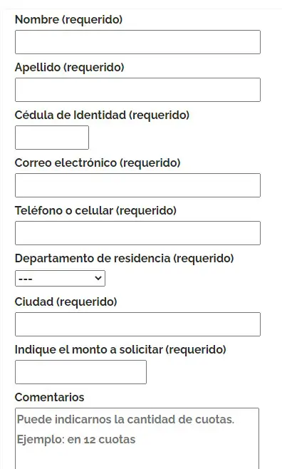 Formulario de solicitud de préstamo en CREDINCOOP