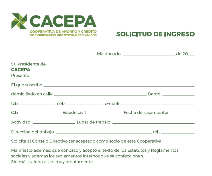 Formulario de solicitud de ingreso CACEPA.
