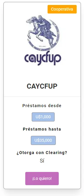 Ficha de la Cooperativa CAYCFUP en Expertiza Avisa.