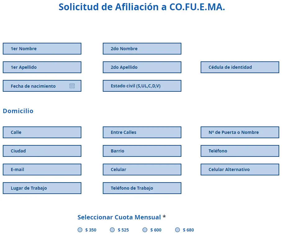 Formulario de solicitud de afiliación COFUEMA.