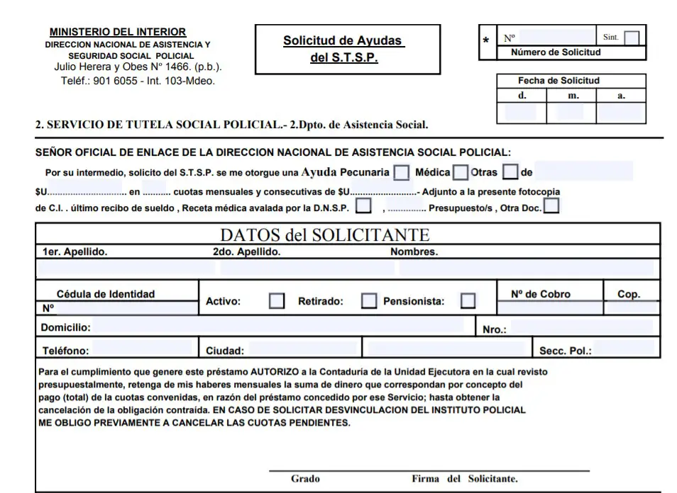 Formulario de solicitud de Préstamos de la caja policial