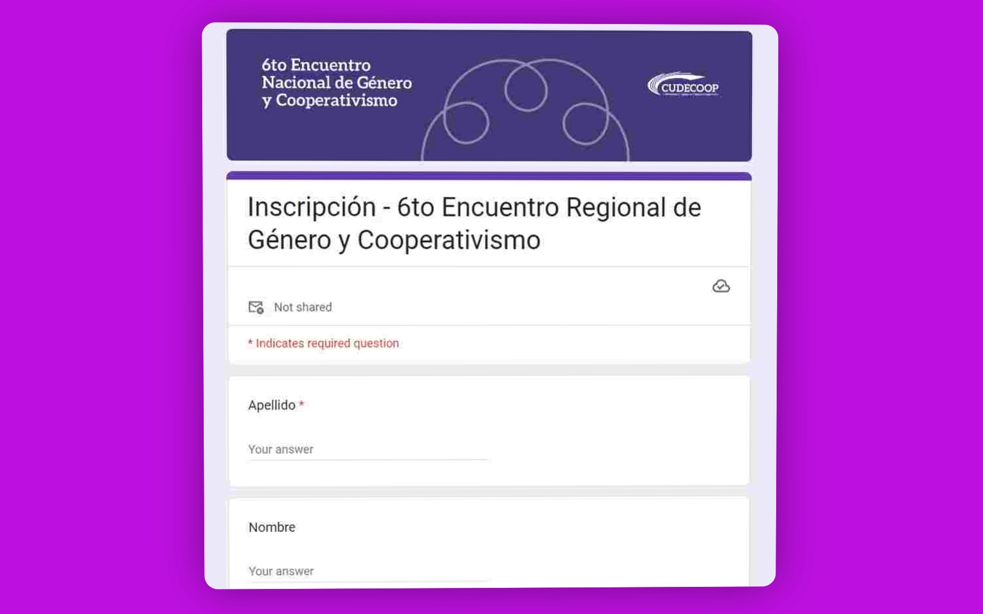 Formulario de Inscripción al 6to Encuentro Regional de Género y Cooperativismo.