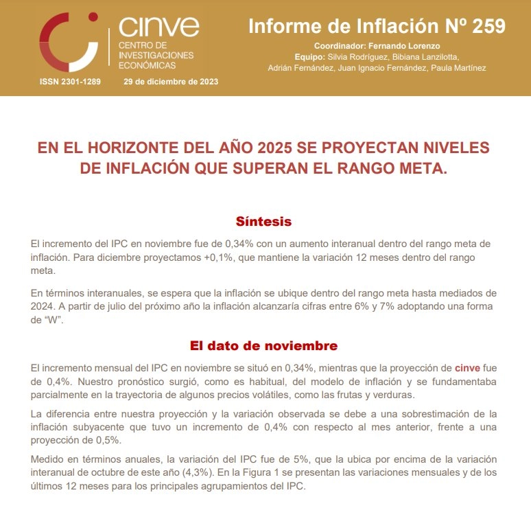 Informe de inflación del CINVE.