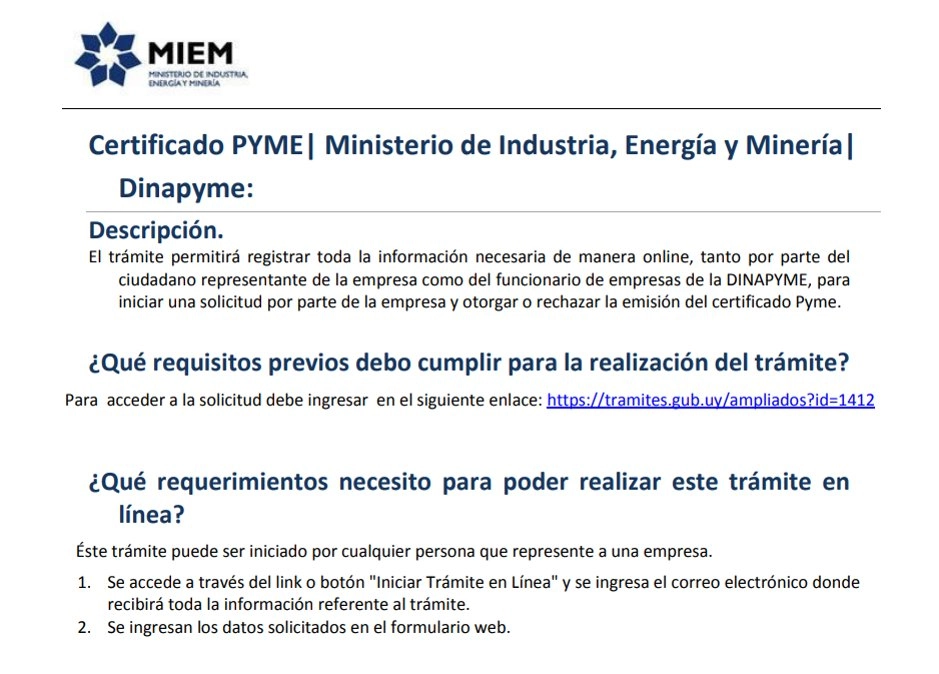 Instructivo para obtener el Certificado Pyme en Uruguay.