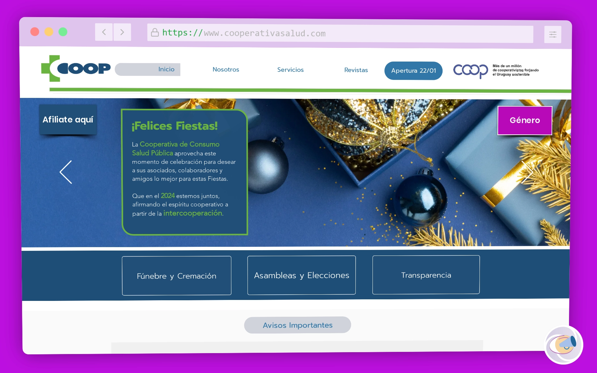 Sitio web de Cooperativa +COOP.