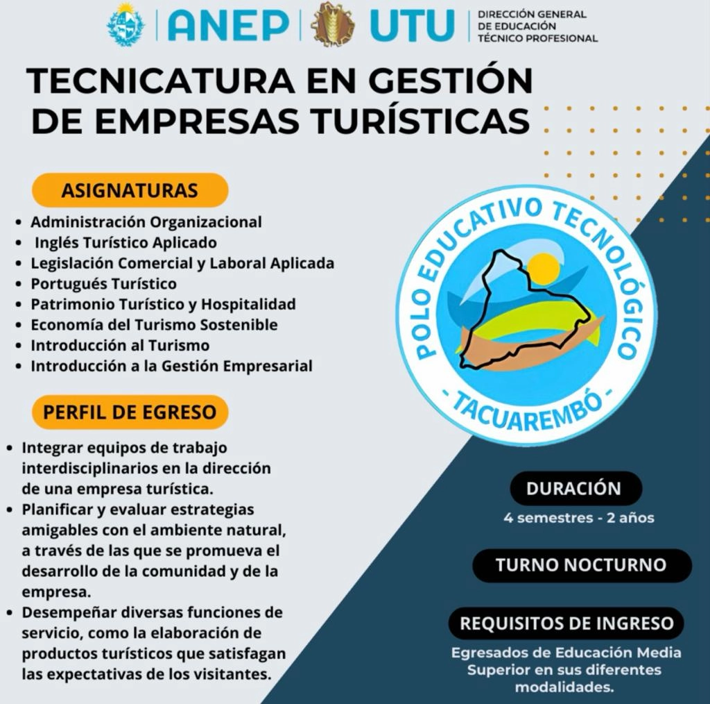 Información sobre la Tecnicatura en Gestión de Empresas Turísticas en Tacuarembó.